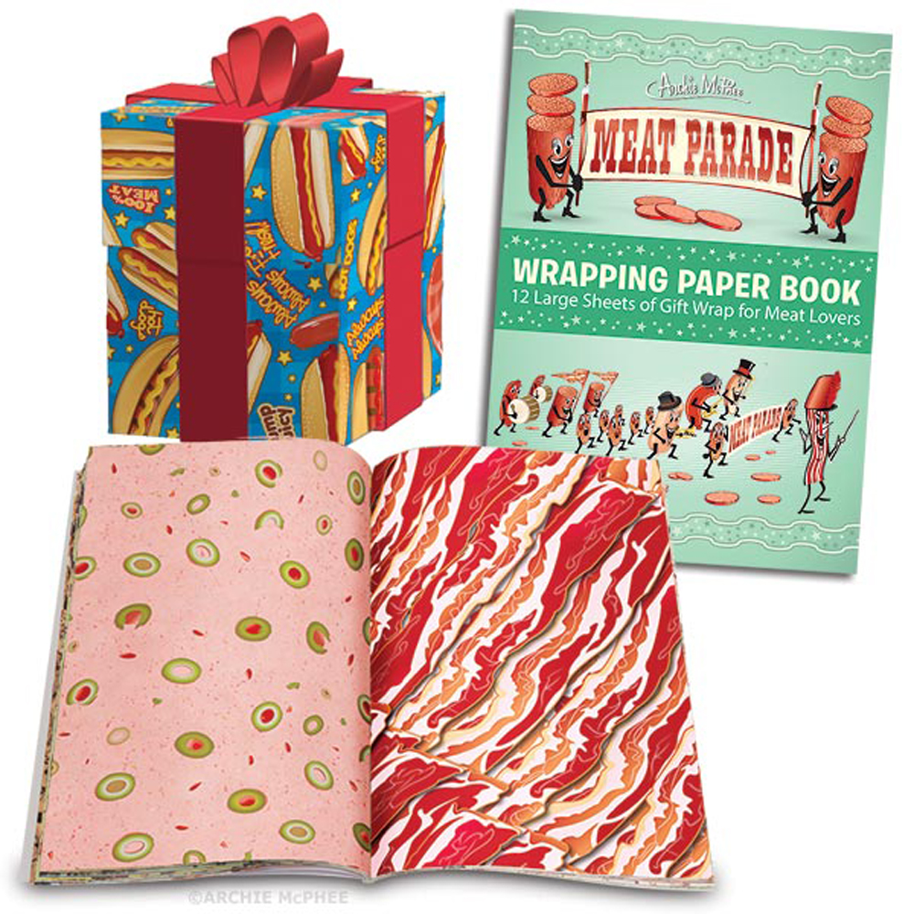 Meat Parade Gift Wrapping Paper Book w/ 12 Tear-Out sheets of Meaty Wrapping Paper!