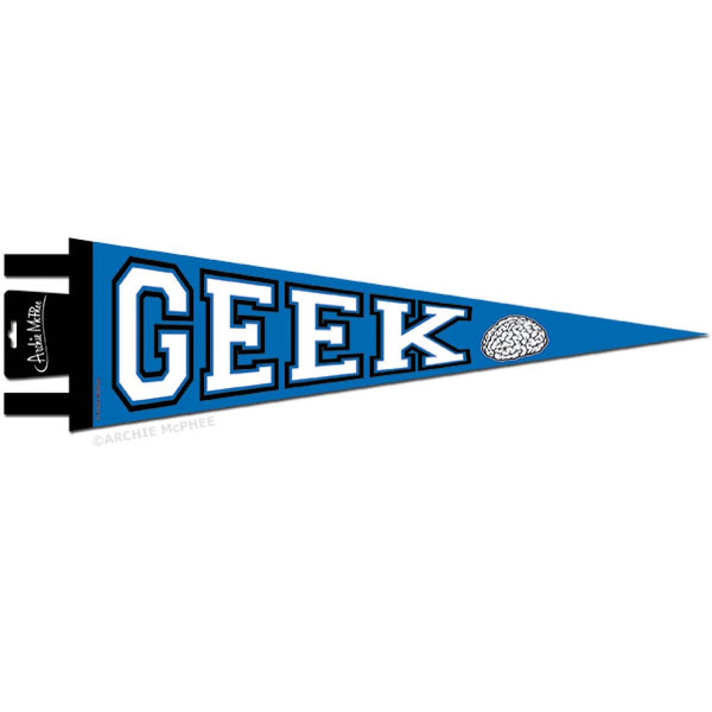 Blue GEEK Pennant w/ Brain (20") Says "Geek!"