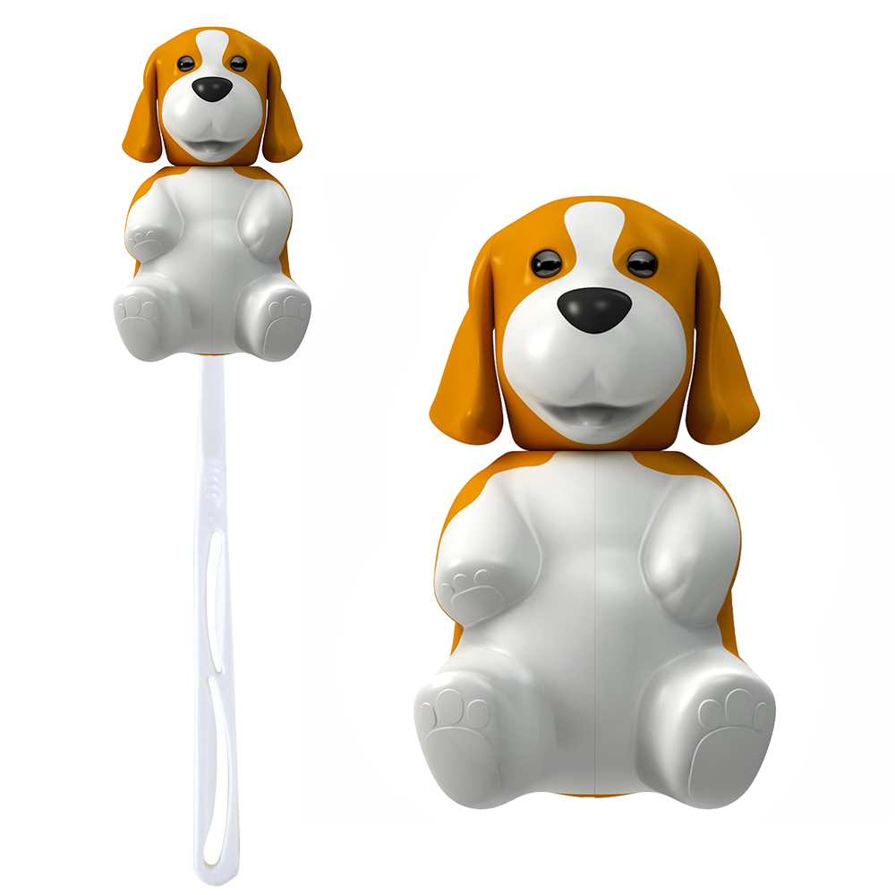 White/ Brown Dog Flipper Toothbrush Holder