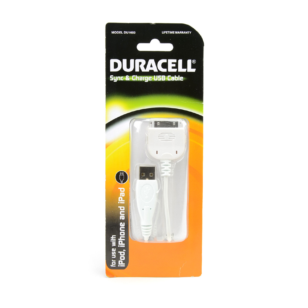 Duracell White Apple iPhone (Excluding Lightning) Charge & Sync Data Cable (1A) - DU1693 Duracell White Apple iPhone (Excluding Lightning) Charge & Sync Data Cable (1A) - DU1693