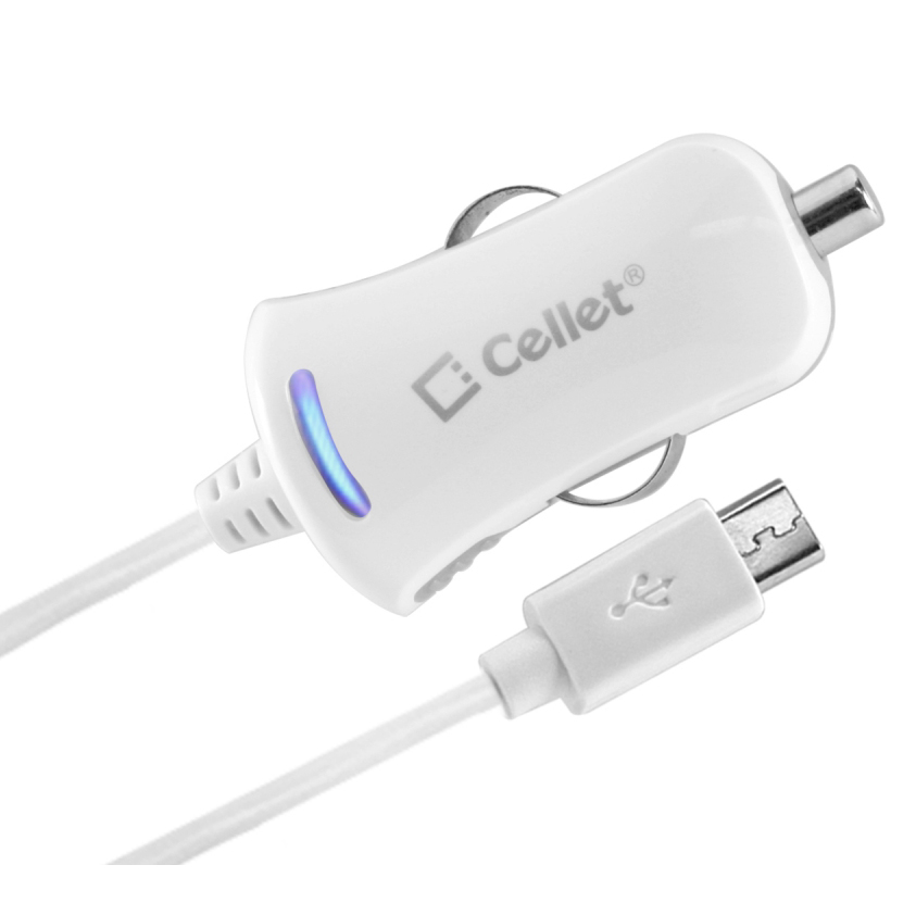 Cellet White High Powered 2100mAh Micro USB Car Charger for Smartphones and Tablets
