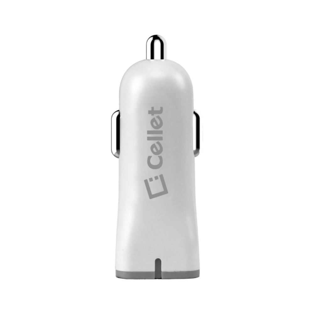 Cellet White High Power 2.4A Dual USB Port Car Charger with Micro USB Cable