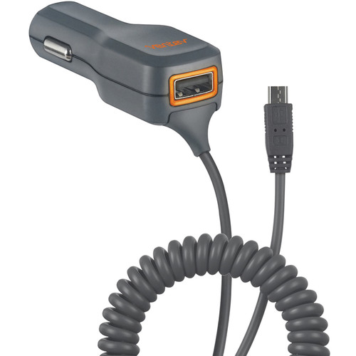 Ventev Black/ Orange Micro USB Car Charger (1A) w/ USB Port (1A) - Charge 2 Phones at Once!