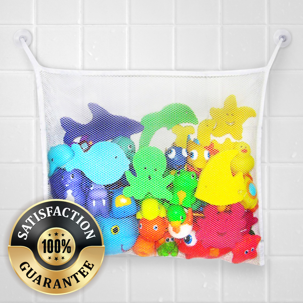 White Hanging Mesh Net Toy Organizer For Kids Bath w/ Suction Cup