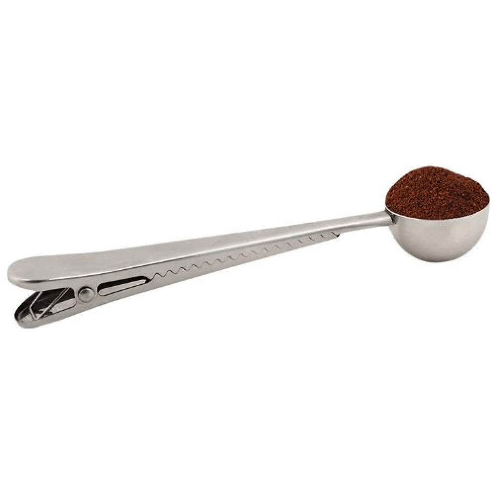 Kikkerland Caffe Latte Ground Bag Clip Stainless Steel Coffee Scooper Spoon