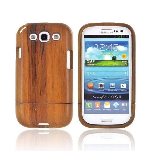 Exclusive TPhone Eco-Design Samsung Galaxy S3 Hard Wood Sliding Cover Case - Brown Teak