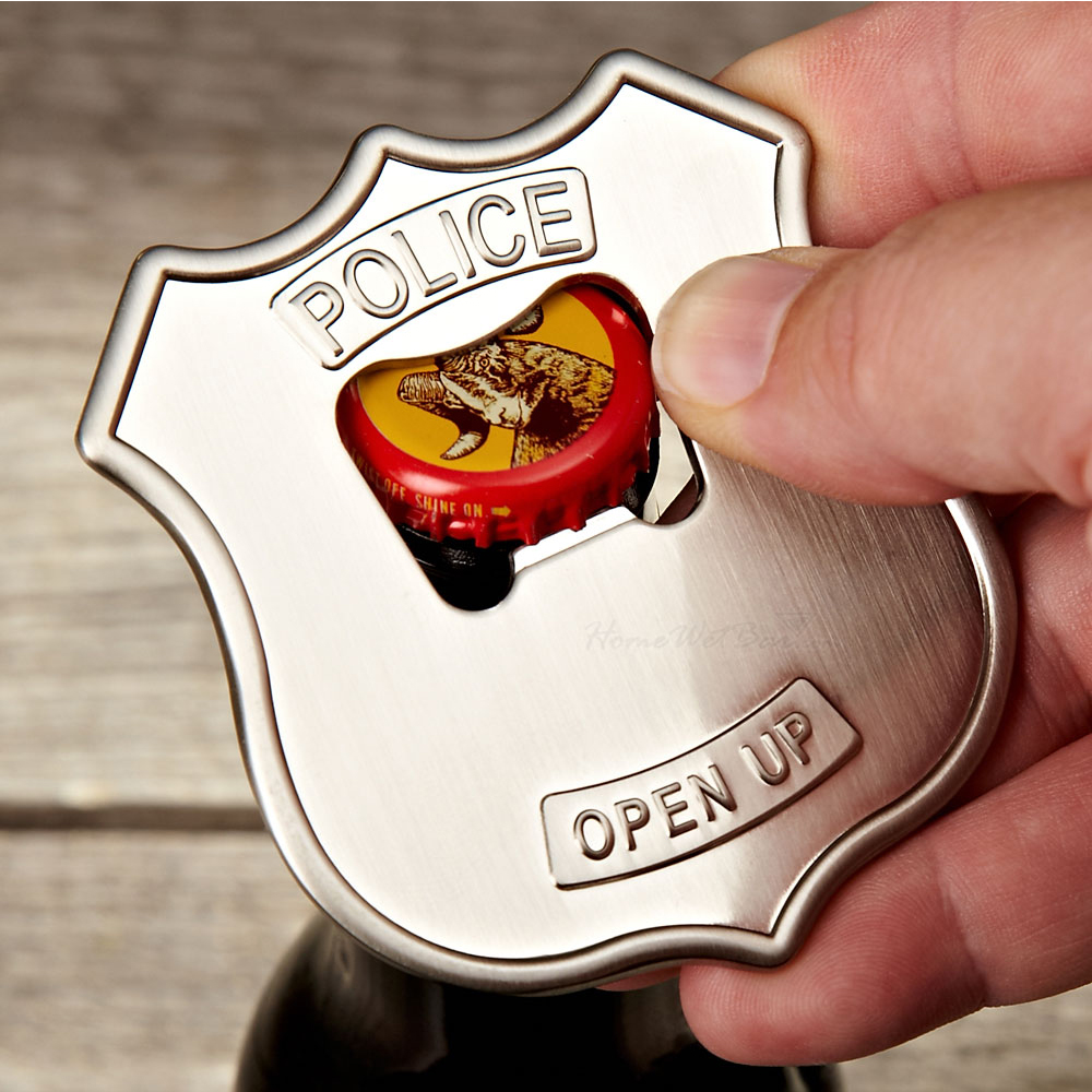 Kikkerland Open UP! Police Badge Stainless Steel Beer and Soda Bottle Opener Kikkerland Open UP! Police Badge Stainless Steel Beer and Soda Bottle Opener
