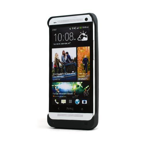 Black Rubberized Hard Charging Case w/ Kickstand for HTC One (3000 mAh)