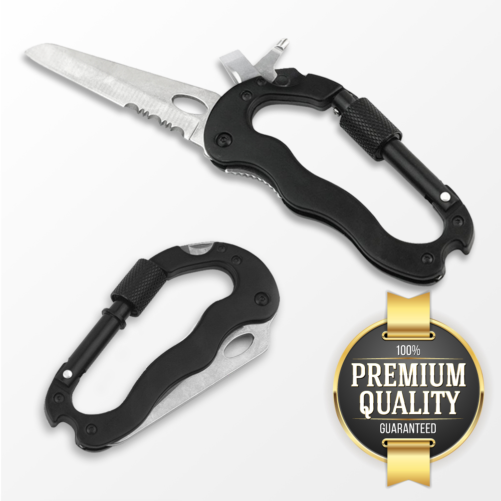 Aluminum Multi-Function 5 in 1 Carabiner Survival Tool - Perfect for Camping!