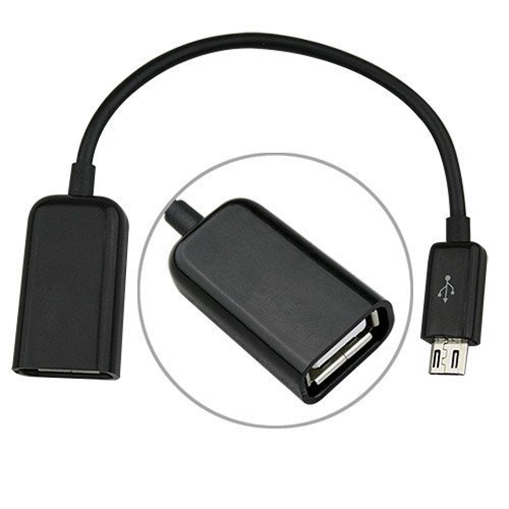 Black USB A 2.0 Female to Micro USB B Male On-The-Go Adapter Data Cable