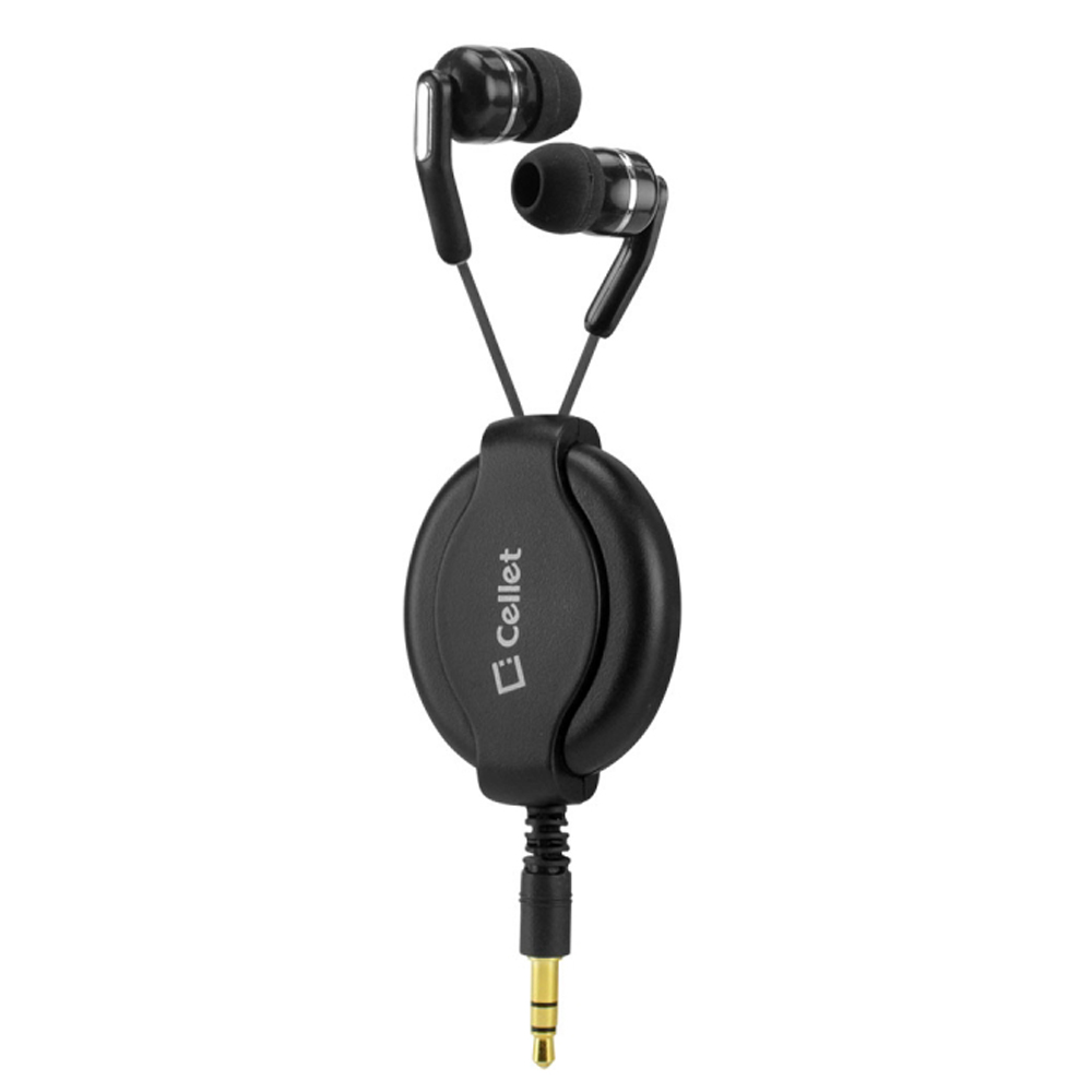 Black Retractable 3.5mm Stereo In-Ear Headphones