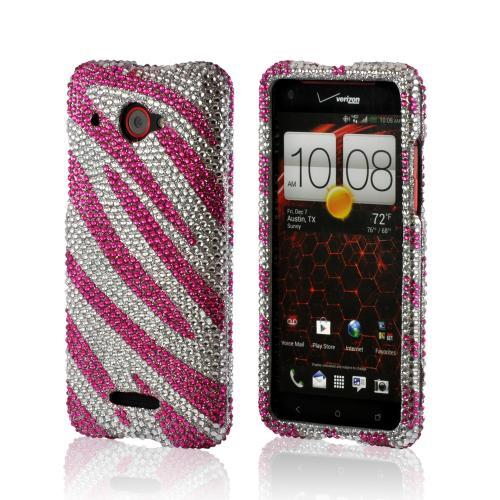 Hot Pink/ Silver Zebra Bling Hard Case for HTC Droid DNA