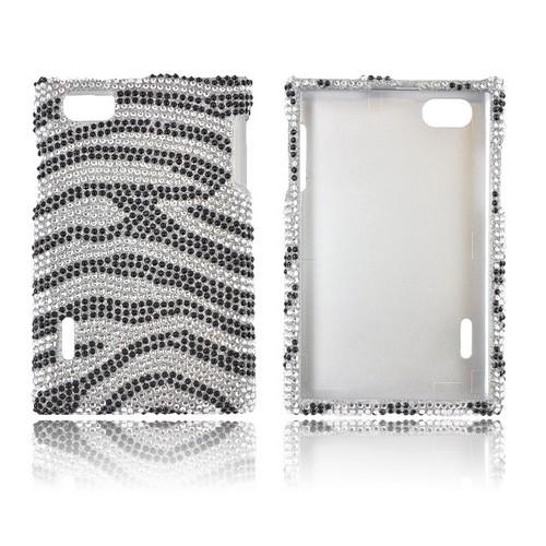 LG Optimus Vu VS950 Bling Hard Case - Black Zebra on Silver Gems