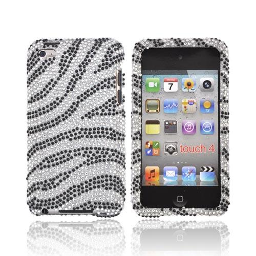 Luxmo Apple iPod Touch 4 Bling Hard Case - Silver/Black Zebra