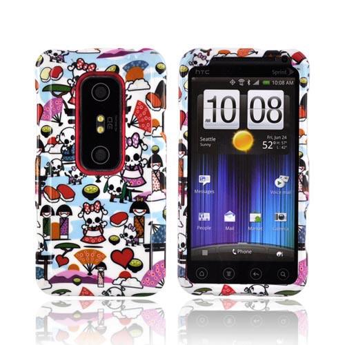 HTC EVO 3D Hard Case - Kawaii Baby Skull Design on White