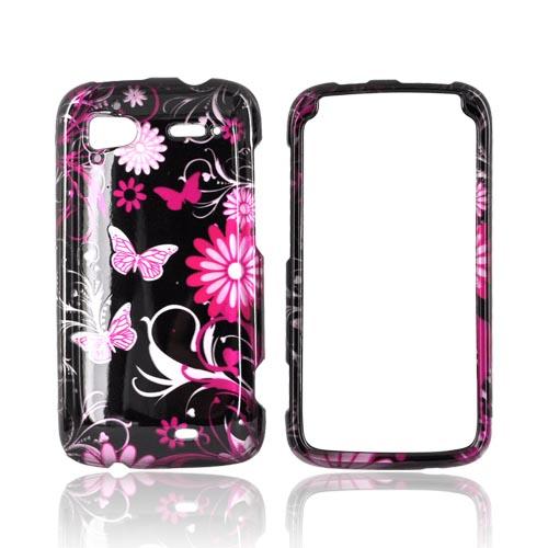 HTC Sensation 4G Hard Case - Pink Butterflies & Flowers on Black