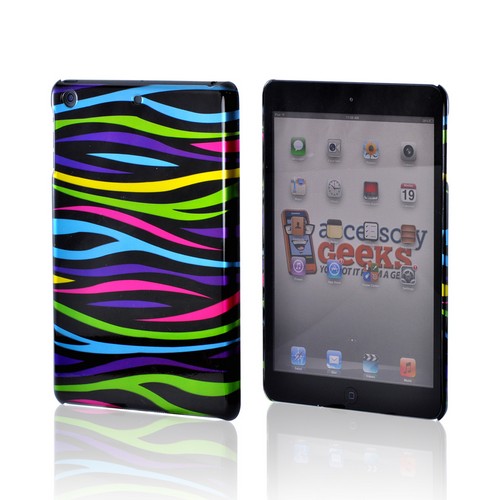 Rainbow Zebra on Black Hard Case for Apple iPad Mini