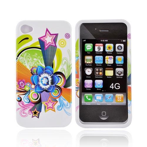 Apple Verizon/ AT&T iPhone 4, iPhone 4S Hard Case - Colorful Stars and Flower on White