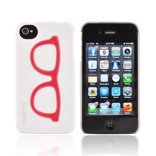AT&T/ Verizon Apple iPhone 4, iPhone 4S Hard Case - Red Geek Glasses on White