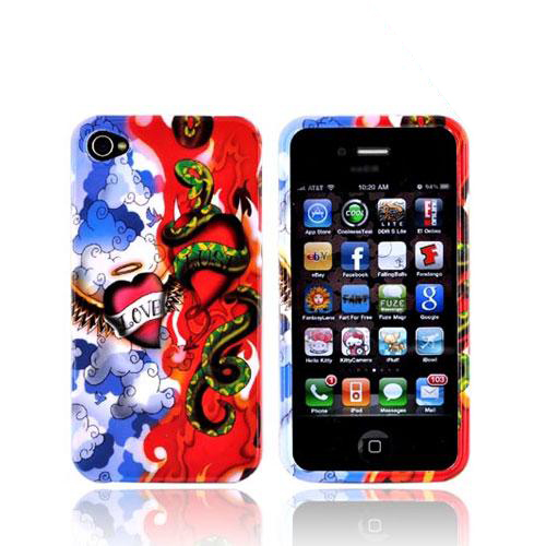 Apple Verizon/ AT&T iPhone 4, iPhone 4S Hard Case - Red/White/Blue Love Lust - XXIP4