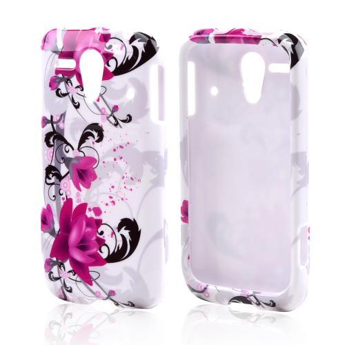 Magenta Flowers & Black Vines on White Hard Case for Kyocera Hydro Edge
