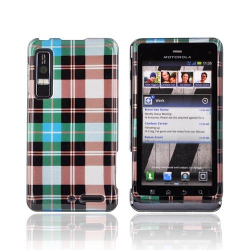 Motorola Droid 3 Hard Case - Plaid Pattern of Blue/ Brown/ Silver