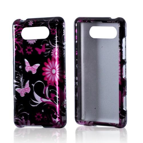 Pink Flowers and Butterflies on Black Hard Case for Nokia Lumia 820