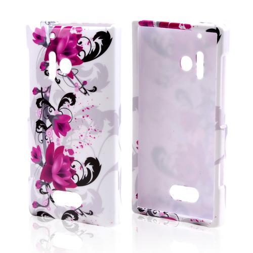Magenta Flowers & Black Vines on White Hard Case for Nokia Lumia 928