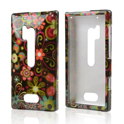 Pink/ Orange Retro Flowers on Black Hard Case for Nokia Lumia 928