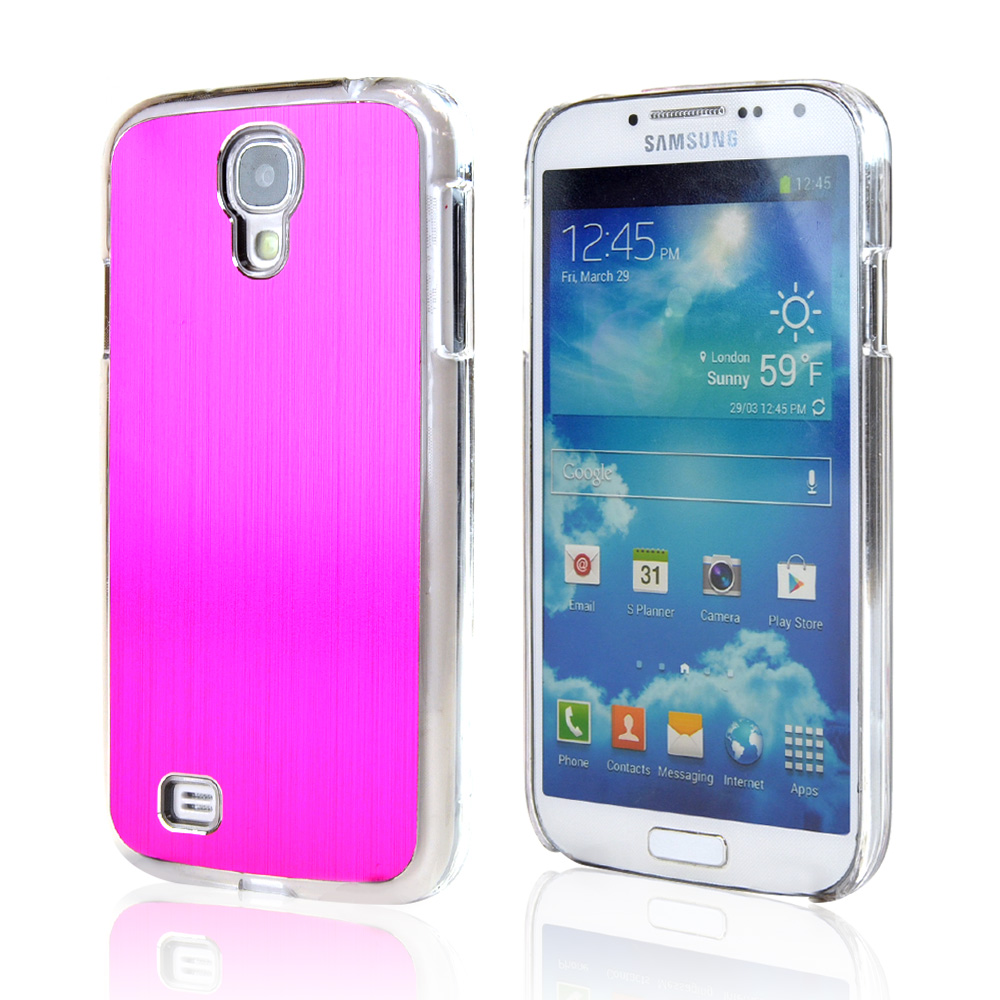 Hot Pink Aluminum Back on Clear Hard Case for Samsung Galaxy S4