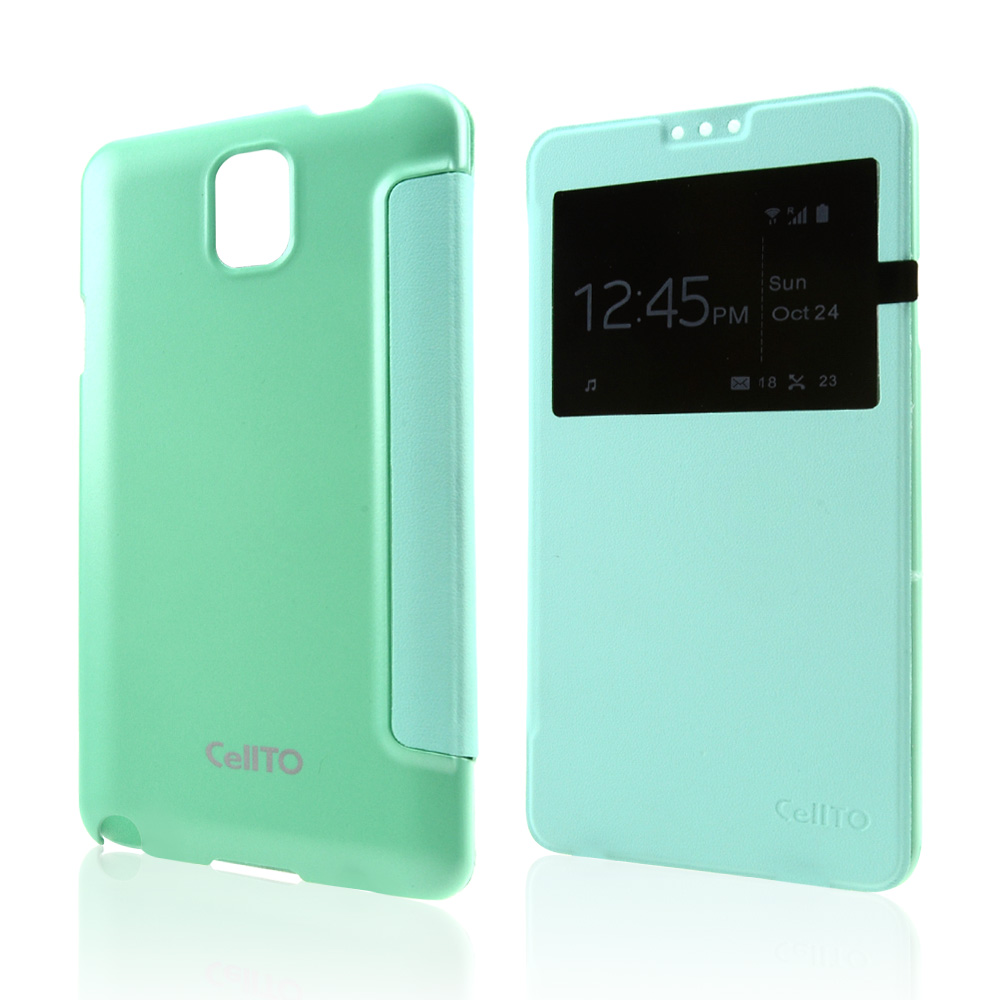 Mint Windowed Flip Cover w/ Free Screen Protector for Samsung Galaxy Note 3