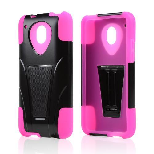 Black Hard Case w/ Kickstand Over Hot Pink Silicone Skin Case for HTC One Mini Black Hard Case w/ Kickstand Over Hot Pink Silicone Skin Case for HTC One Mini