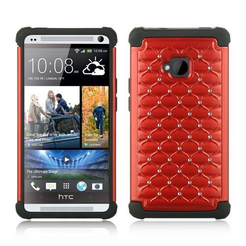 Red Hard Cover w/ Bling Over Black Silicone for HTC One