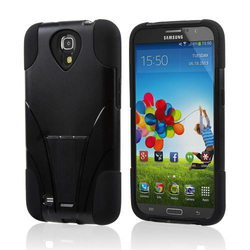 Black Hard Case w/ Kickstand on Black Silicone Skin Case for Samsung Galaxy Mega 6.3