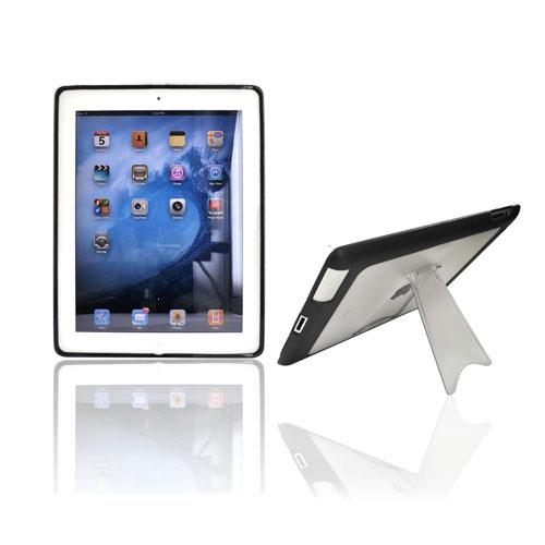 Apple iPad 2 Hard Back w/ Gummy Border and Stand Case - Clear/Black