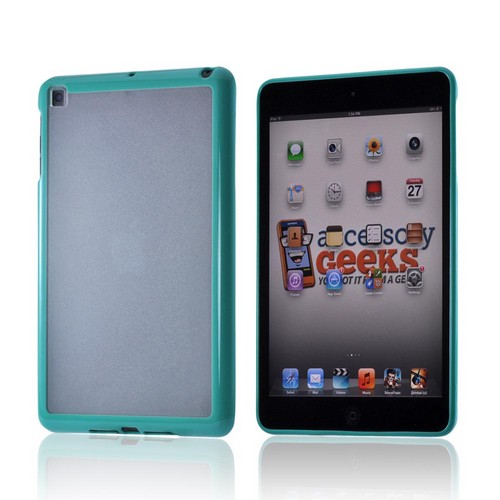 Turquoise/ Clear Hard Case w/ Crystal Silicone Border for Apple iPad Mini