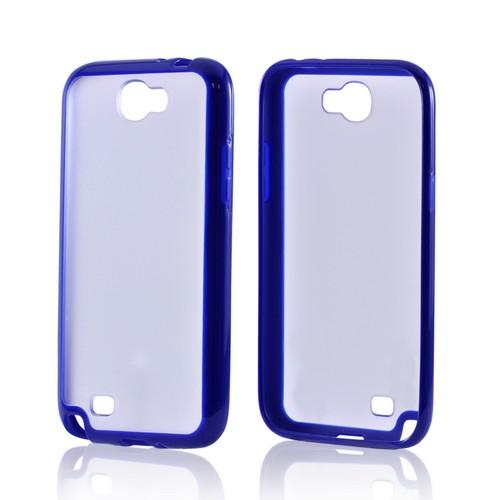 Samsung Galaxy Note 2 Hard Back w/ Gummy Silicone Border Case - Blue/ Clear