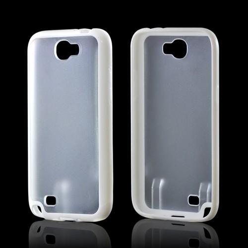 Samsung Galaxy Note 2 Hard Back w/ Gummy Silicone Border Case - White/ Clear
