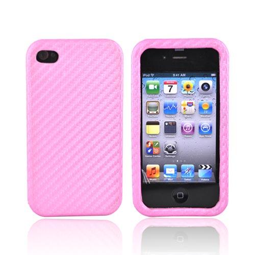 Apple iPhone 4 Hard Leather Case - Carbon Fiber Pink - XXIP4