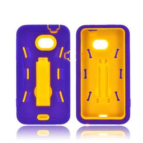 HTC EVO 4G LTE Silicone Over Hard Case w/ Kickstand - Purple/ Yellow
