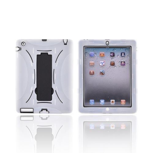 Apple iPad 2 Silicone Over Hard Case w/ Stand - Frost White/ Black