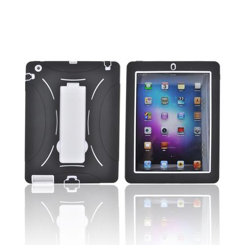 Black/ White Apple iPad 2/3 Silicone Over Hard Case w/ Stand