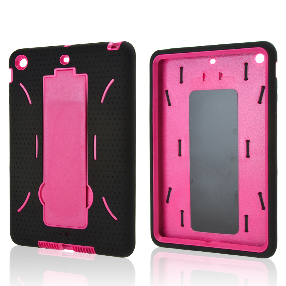 Black Silicone Skin Case on Hot Pink Hard Case w/ Kickstand for Apple iPad Mini 2/3 Black Silicone Skin Case on Hot Pink Hard Case w/ Kickstand for Apple iPad Mini 2/3