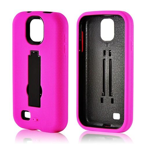 Hot Pink Silicone Over Black Hard Case w/ Kickstand for Samsung Galaxy S4