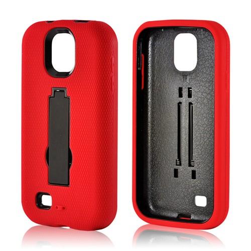 Red Silicone Over Black Hard Case w/ Kickstand for Samsung Galaxy S4