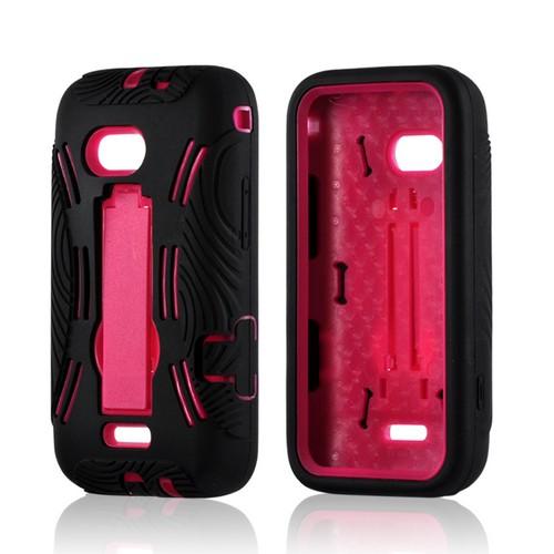 Hot Pink on Black Silicone Over Hard Case w/ Stand for Samsung Galaxy Victory 4G LTE Hot Pink on Black Silicone Over Hard Case w/ Stand for Samsung Galaxy Victory 4G LTE