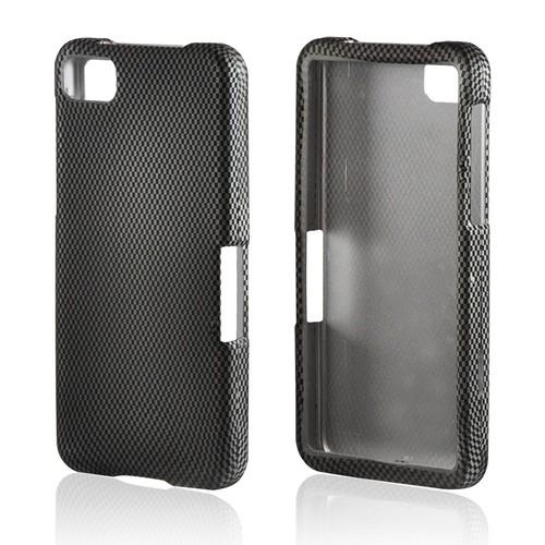 Black/ Gray Carbon Fiber Design Rubberized Hard Case for BlackBerry Z10