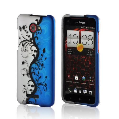 Black Vines on Blue/ Silver Rubberized Hard Case for HTC Droid DNA
