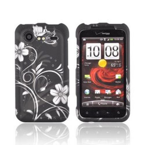 HTC Droid Incredible 2 Rubberized Hard Case - White Flowers on Black