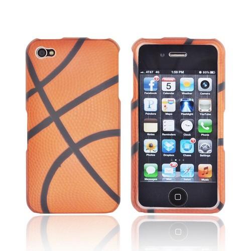 AT&T/ Verizon Apple iPhone 4, iPhone 4S Rubberized Hard Case - Orange/ Black Basketball
